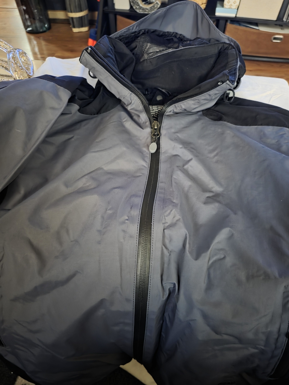 L.L. Bean Men's Hooded Raincoat - Gray with Black Accents